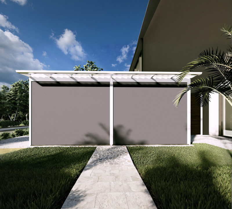 Track blinds closing in a pergola